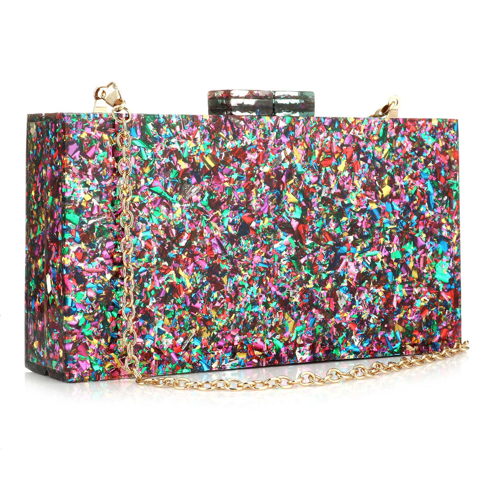 Women Acrylic Handbags Rectangle Multicolor Geometric Trend Designed Bags Chain Crossbody Bag Evening Banquet Party Clutch Bag