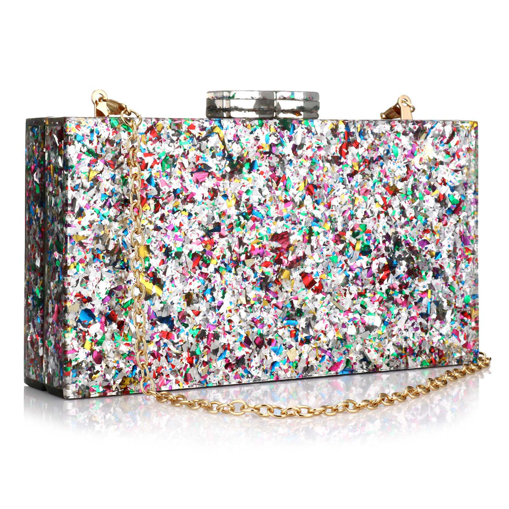 Women Acrylic Handbags Rectangle Multicolor Geometric Trend Designed Bags Chain Crossbody Bag Evening Banquet Party Clutch Bag