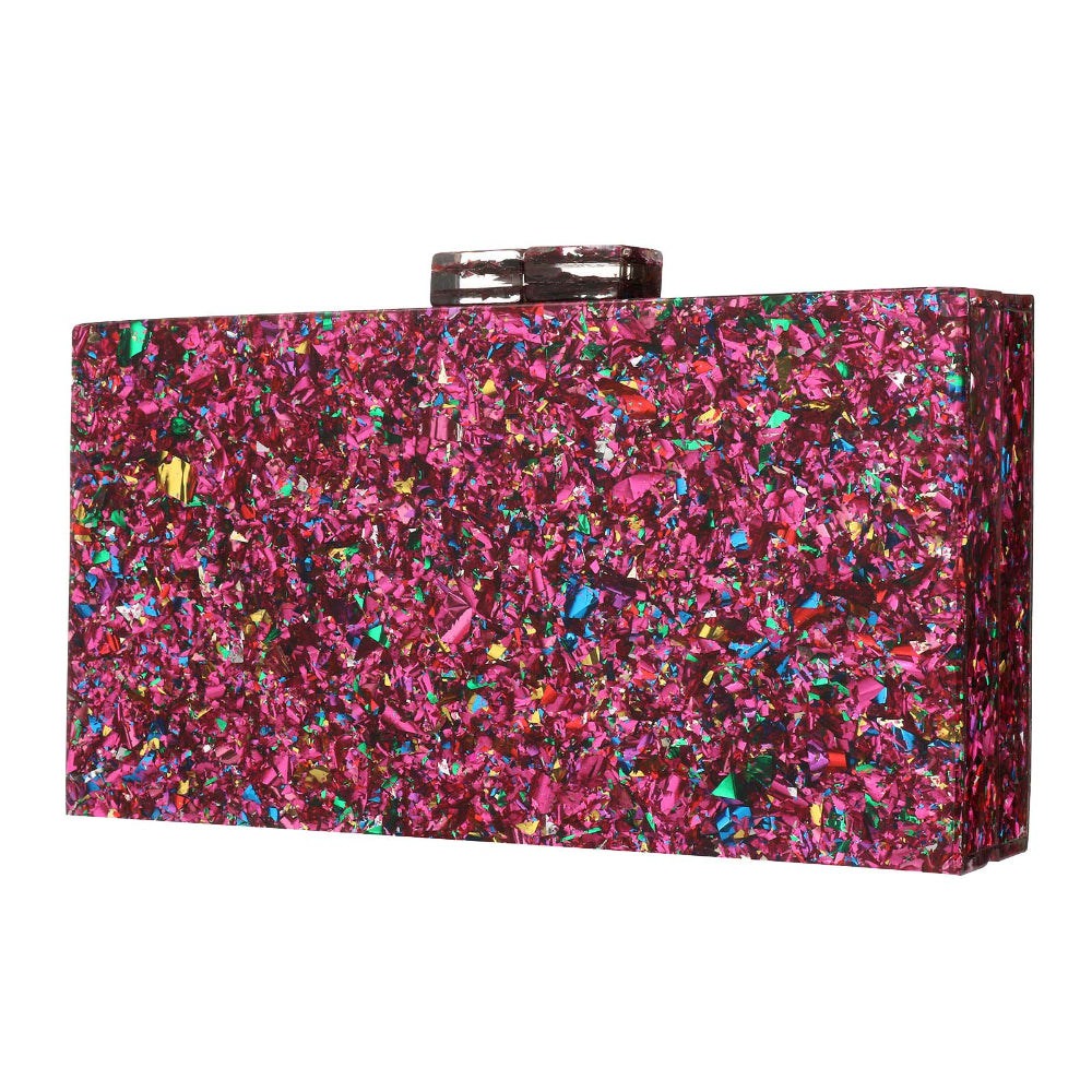 Women Acrylic Handbags Rectangle Multicolor Geometric Trend Designed Bags Chain Crossbody Bag Evening Banquet Party Clutch Bag