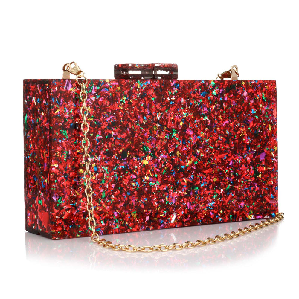 Women Acrylic Handbags Rectangle Multicolor Geometric Trend Designed Bags Chain Crossbody Bag Evening Banquet Party Clutch Bag