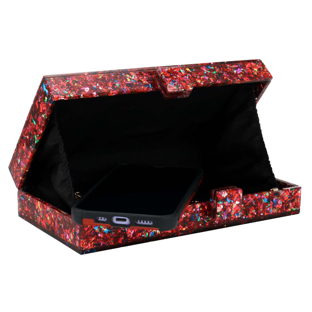 Women Acrylic Handbags Rectangle Multicolor Geometric Trend Designed Bags Chain Crossbody Bag Evening Banquet Party Clutch Bag