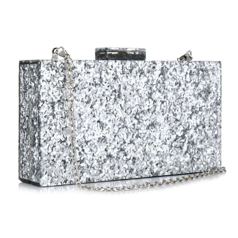 Women Acrylic Handbags Rectangle Multicolor Geometric Trend Designed Bags Chain Crossbody Bag Evening Banquet Party Clutch Bag