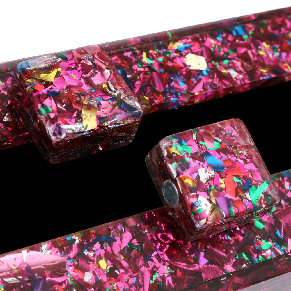 Women Acrylic Handbags Rectangle Multicolor Geometric Trend Designed Bags Chain Crossbody Bag Evening Banquet Party Clutch Bag