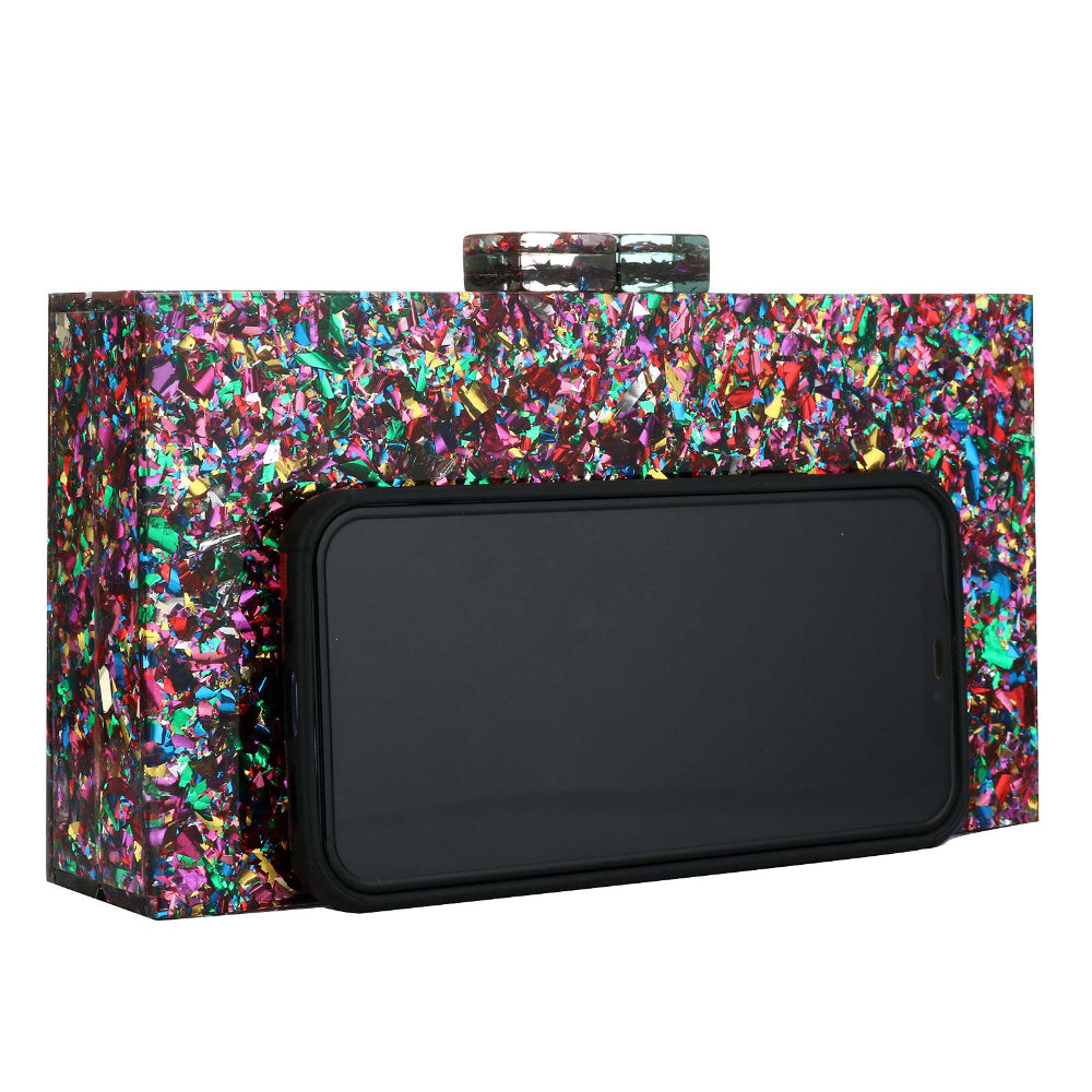 Women Acrylic Handbags Rectangle Multicolor Geometric Trend Designed Bags Chain Crossbody Bag Evening Banquet Party Clutch Bag