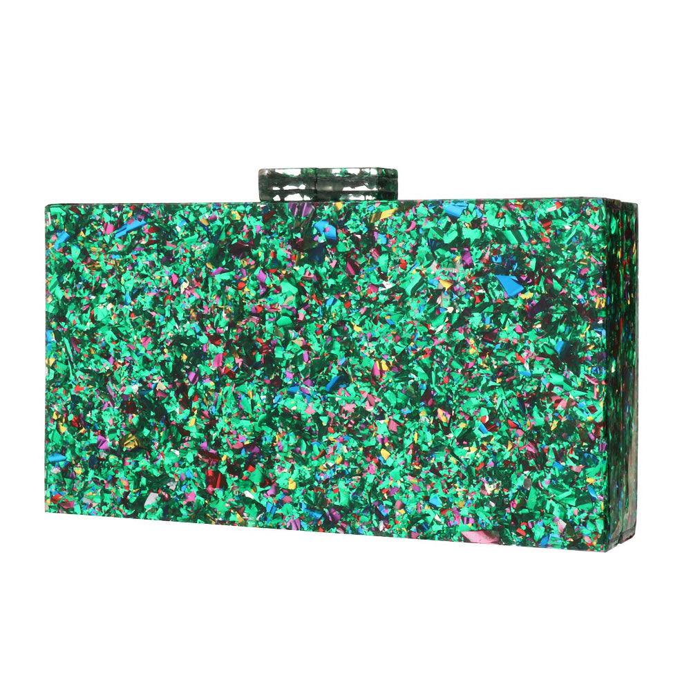 Women Acrylic Handbags Rectangle Multicolor Geometric Trend Designed Bags Chain Crossbody Bag Evening Banquet Party Clutch Bag