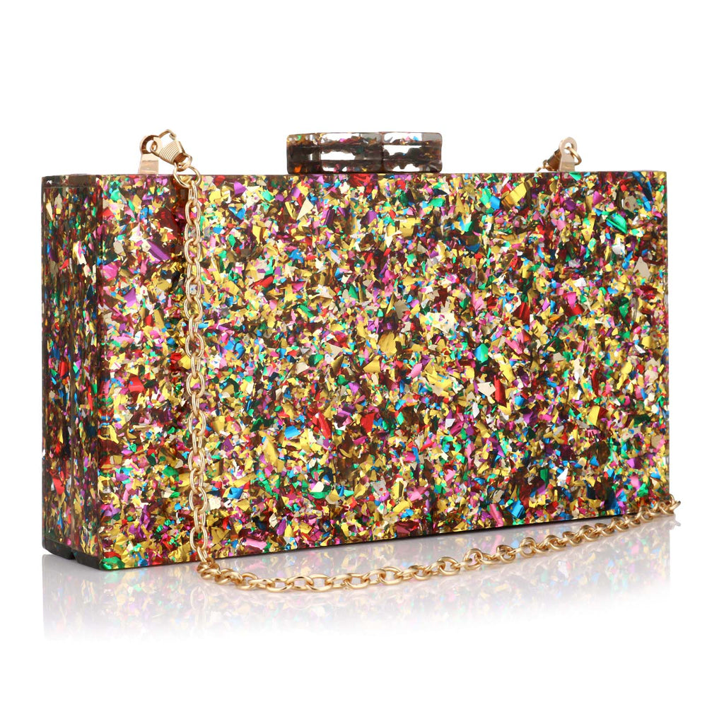 Women Acrylic Handbags Rectangle Multicolor Geometric Trend Designed Bags Chain Crossbody Bag Evening Banquet Party Clutch Bag