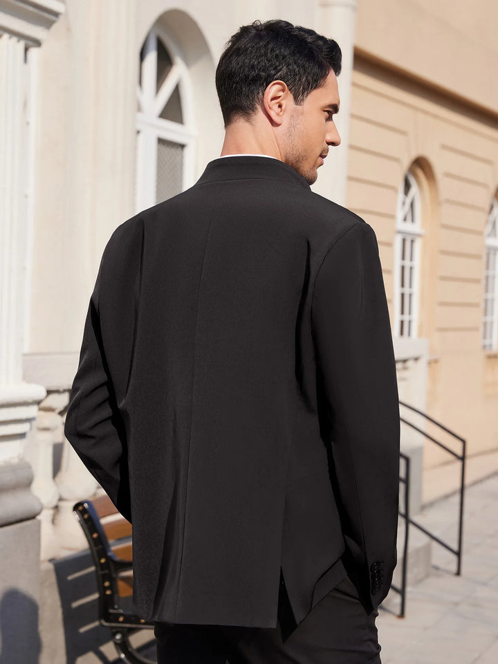 Men's Plus Size Casual Stand Collar Suit Blazer Jacket Business Sport Coats Traditional Work  Uniform Blazer