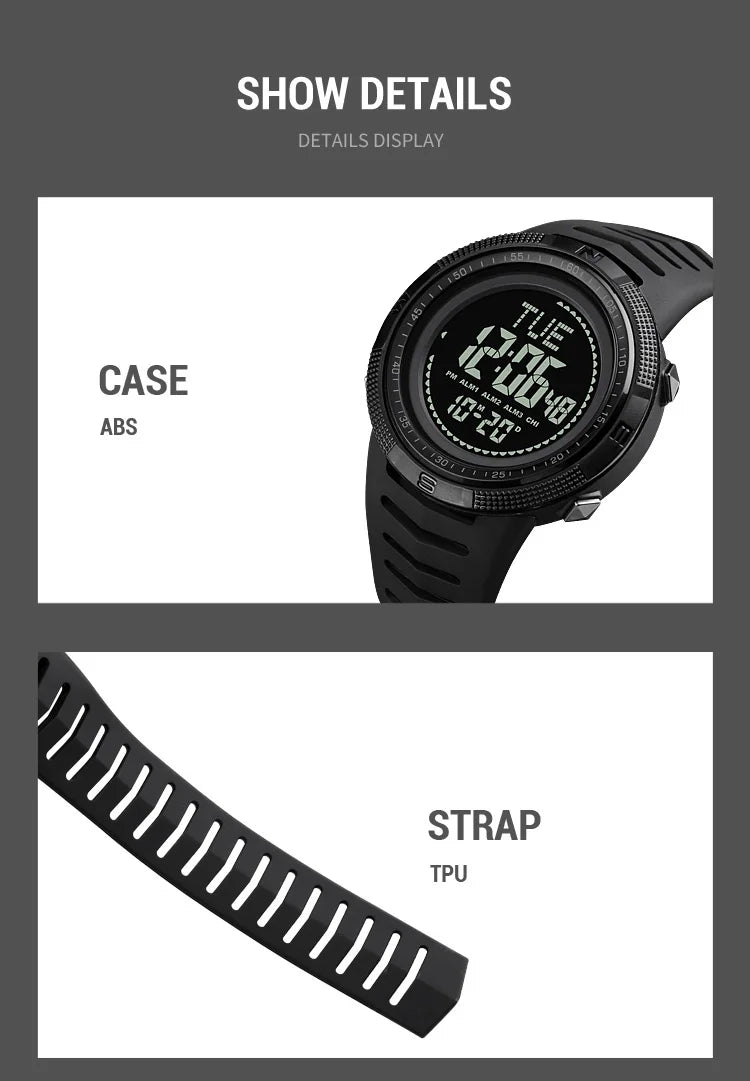 SKMEI Men's Sport Military Digital Men Watch For Men Waterproof Electronic Countdown Mens Wristwatches Outdoors Clock + Compass