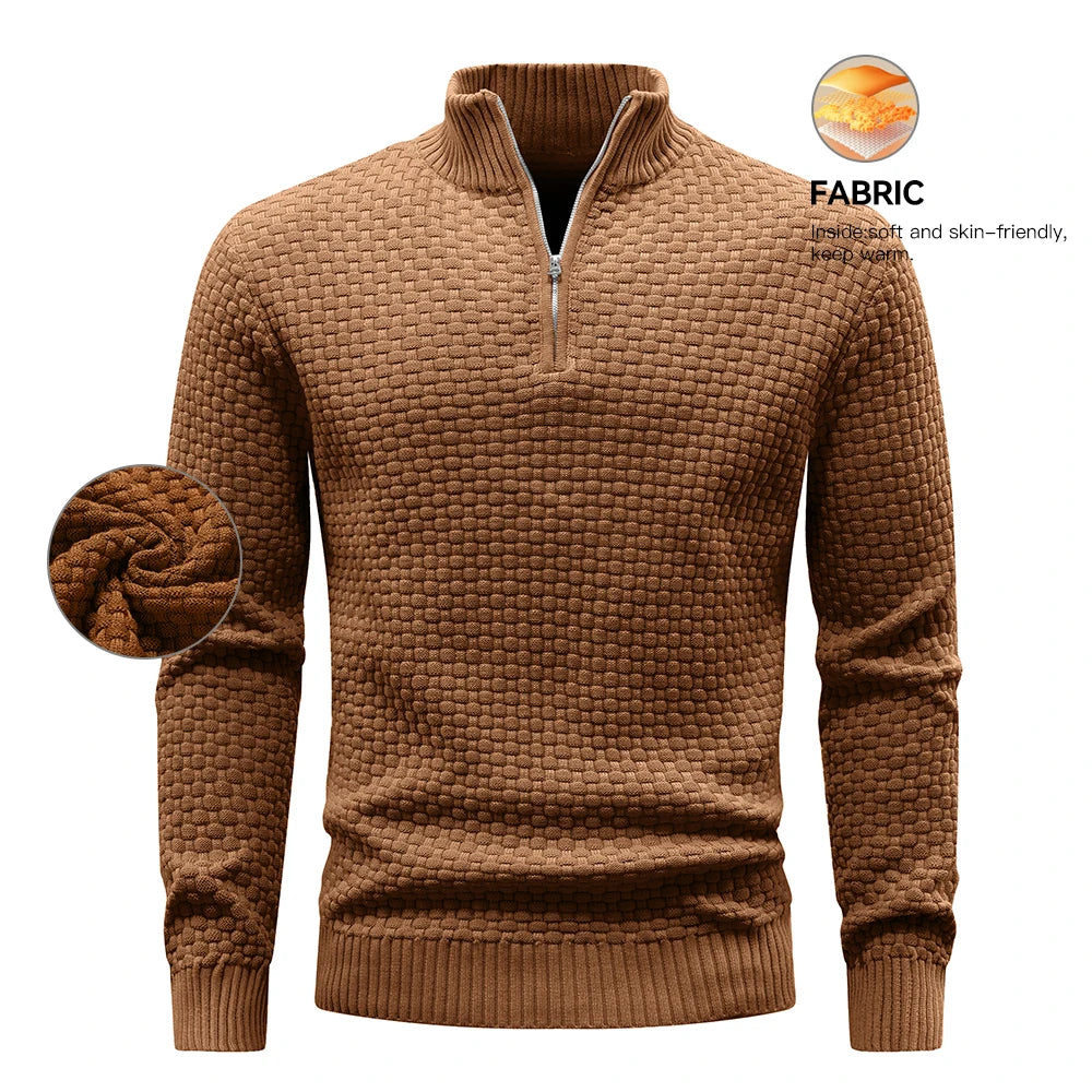 Men's Sweater Spring Outer Wear Quarter Zip Sweaters Polo Zip Pullover Cable Knit Mock Neck Turtleneck Top US Size