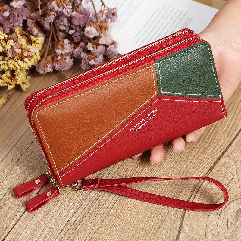 Women's Wallets Double Zipper Coin Purse Ladies Long Clutch Handbags Credit Cards Holder PU Leather Phone Bag Large Capacity