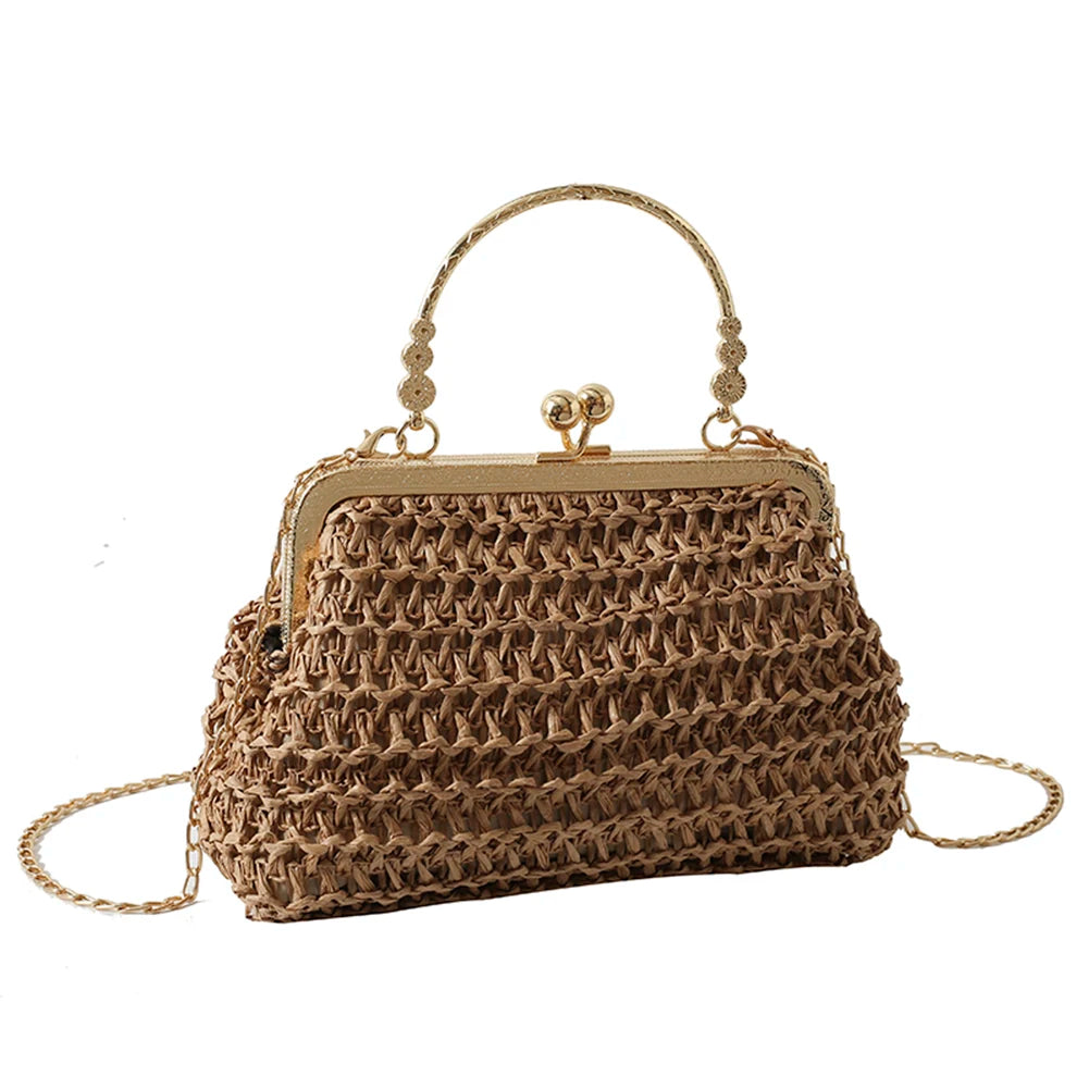 Chain Hand-woven Handbags Summer Woven Tote Bag Simple Texture Dinner Party Handmade Casual Elegant Fashion Portable Evening Bag