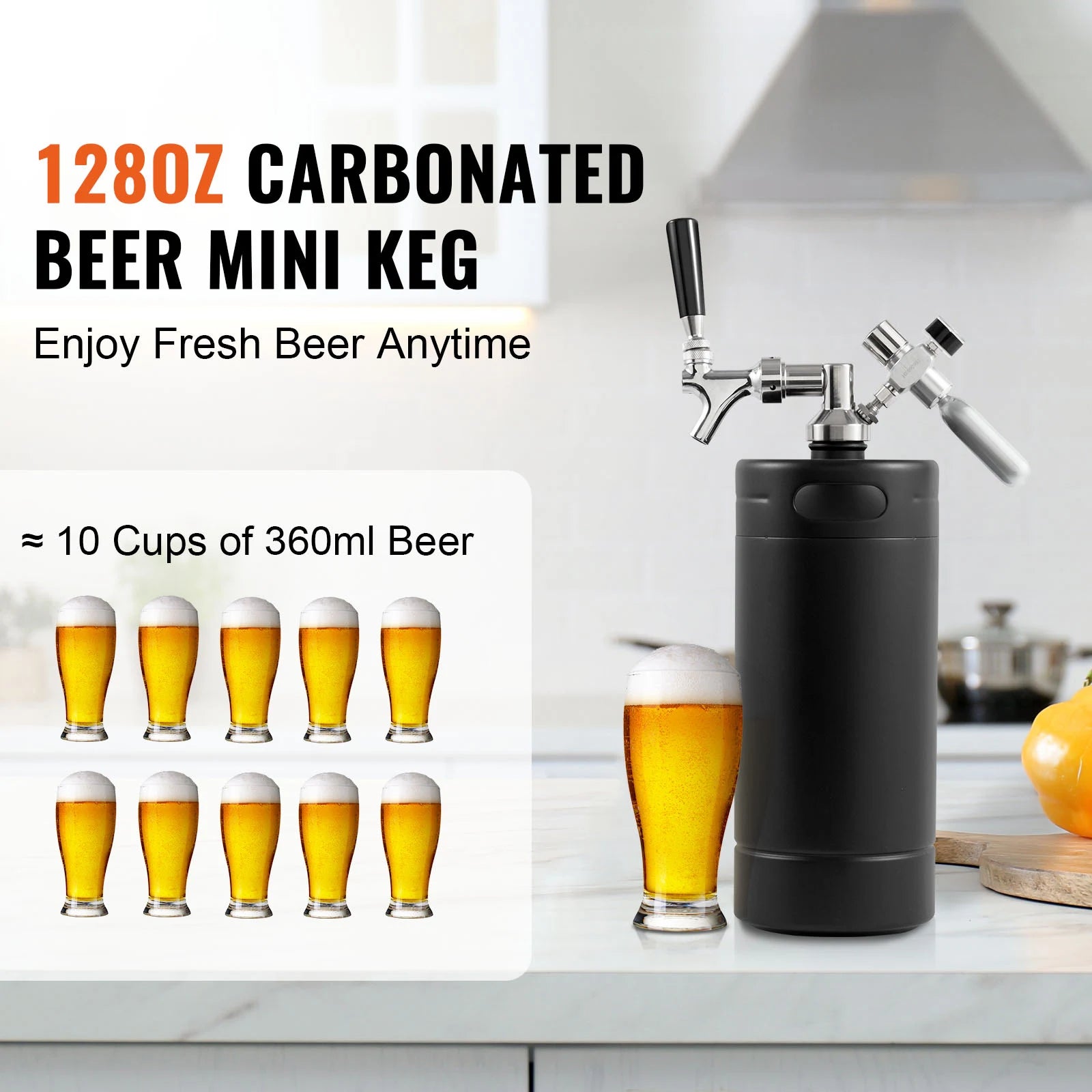 SucceBuy Beer Growler Tap System 304 Stainless Steel Pressurized Keg Growler with Pressure Display For Draft Homebrew Craft Beer