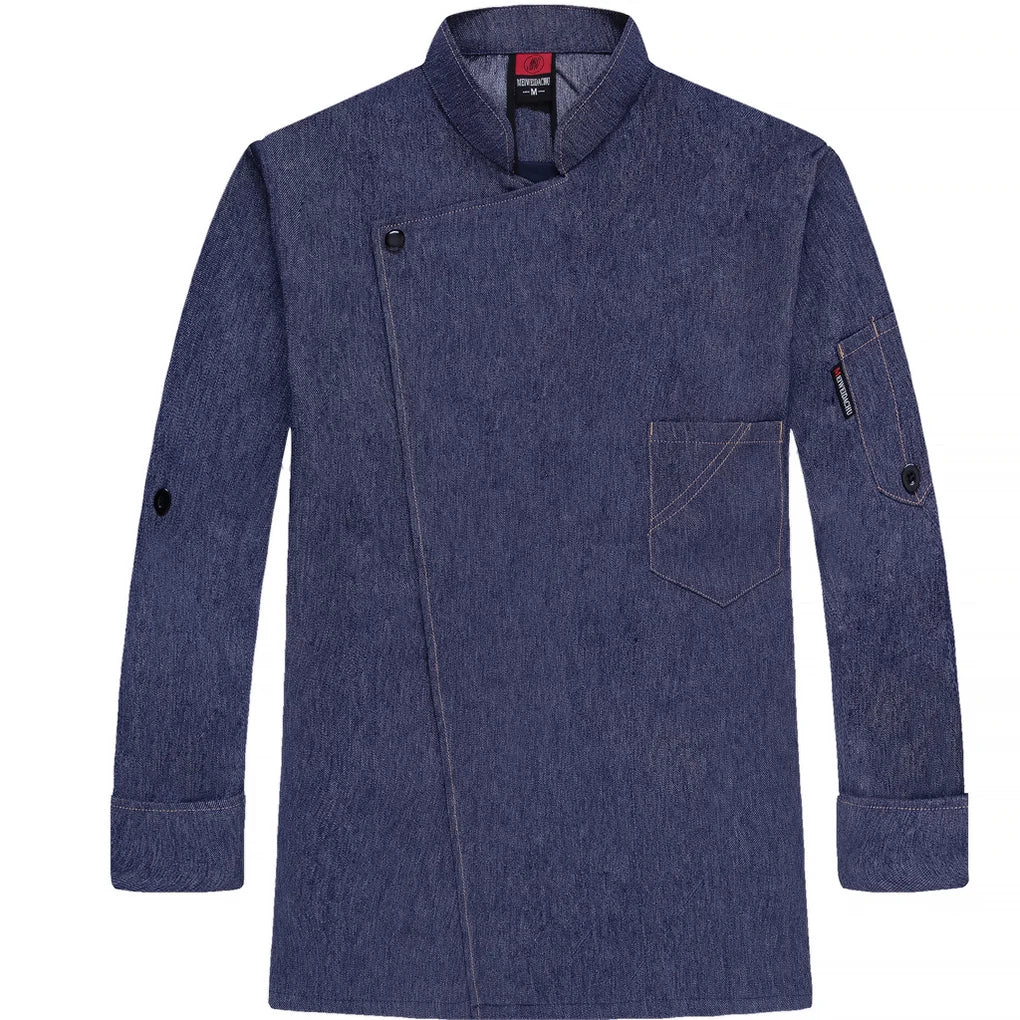 Chef Uniform Warm Chef Jacket with Front Pockets Oblique Collar Suits for Men Home Supplies for Coffee Bar White 4XL