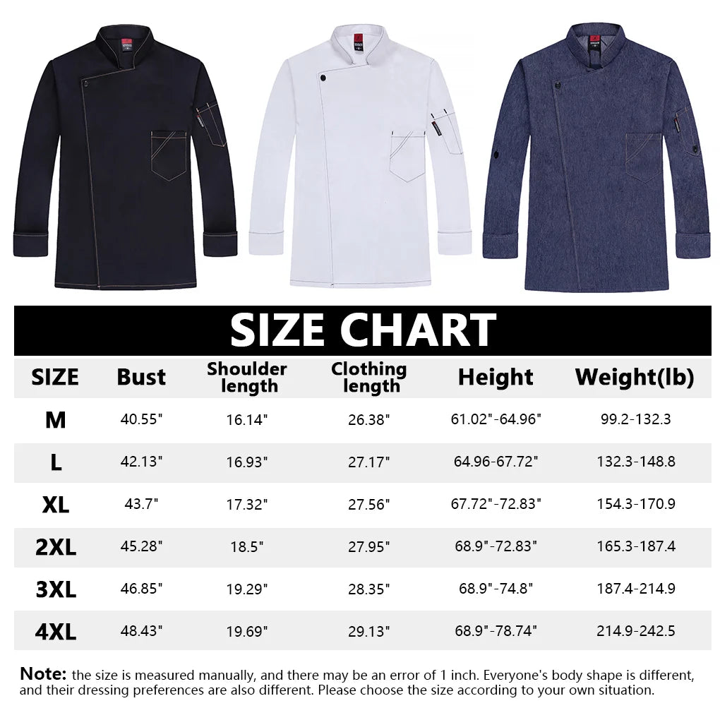 Chef Uniform Warm Chef Jacket with Front Pockets Oblique Collar Suits for Men Home Supplies for Coffee Bar White 4XL