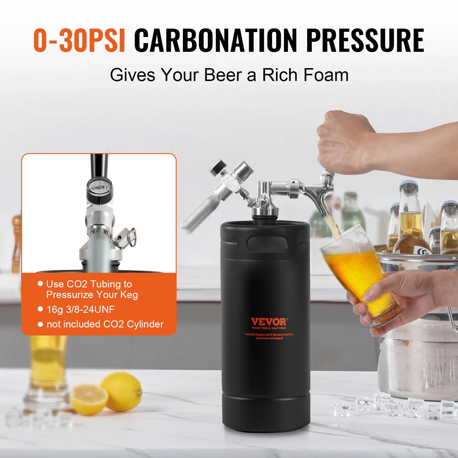 SucceBuy Beer Growler Tap System 304 Stainless Steel Pressurized Keg Growler with Pressure Display For Draft Homebrew Craft Beer