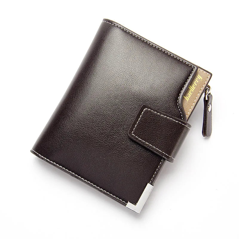 Business Mens Short Wallet PU Leather Zipper Coin Pocket Card Holder Casual Male Purses Fashion Three-fold Wallet with ID Window