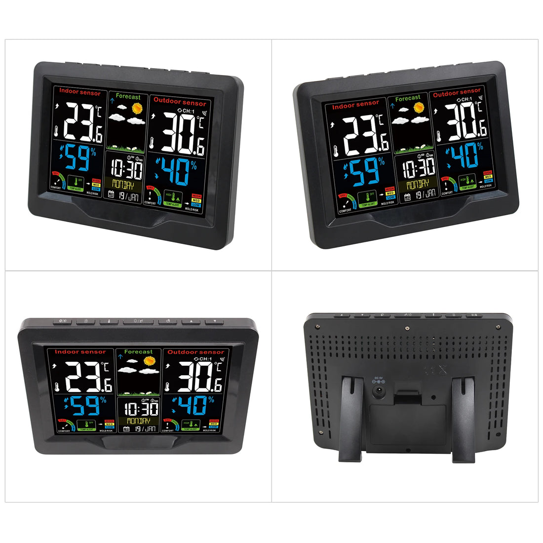 Weather Forecast Station Clock RF Indoor Outdoor Color Screen Clock with RF Transmitter Digital Temperature and Humidity Detecti