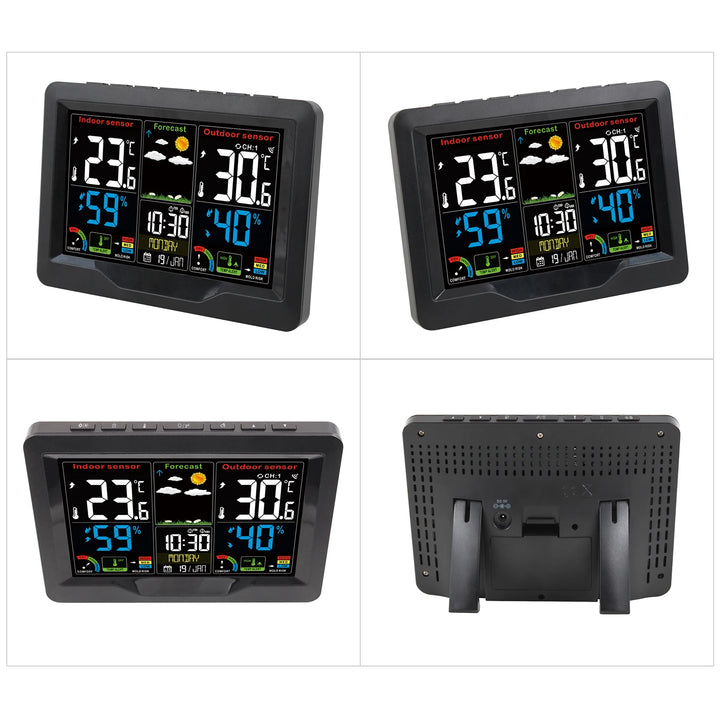 Weather Forecast Station Clock RF Indoor Outdoor Color Screen Clock with RF Transmitter Digital Temperature and Humidity Detecti