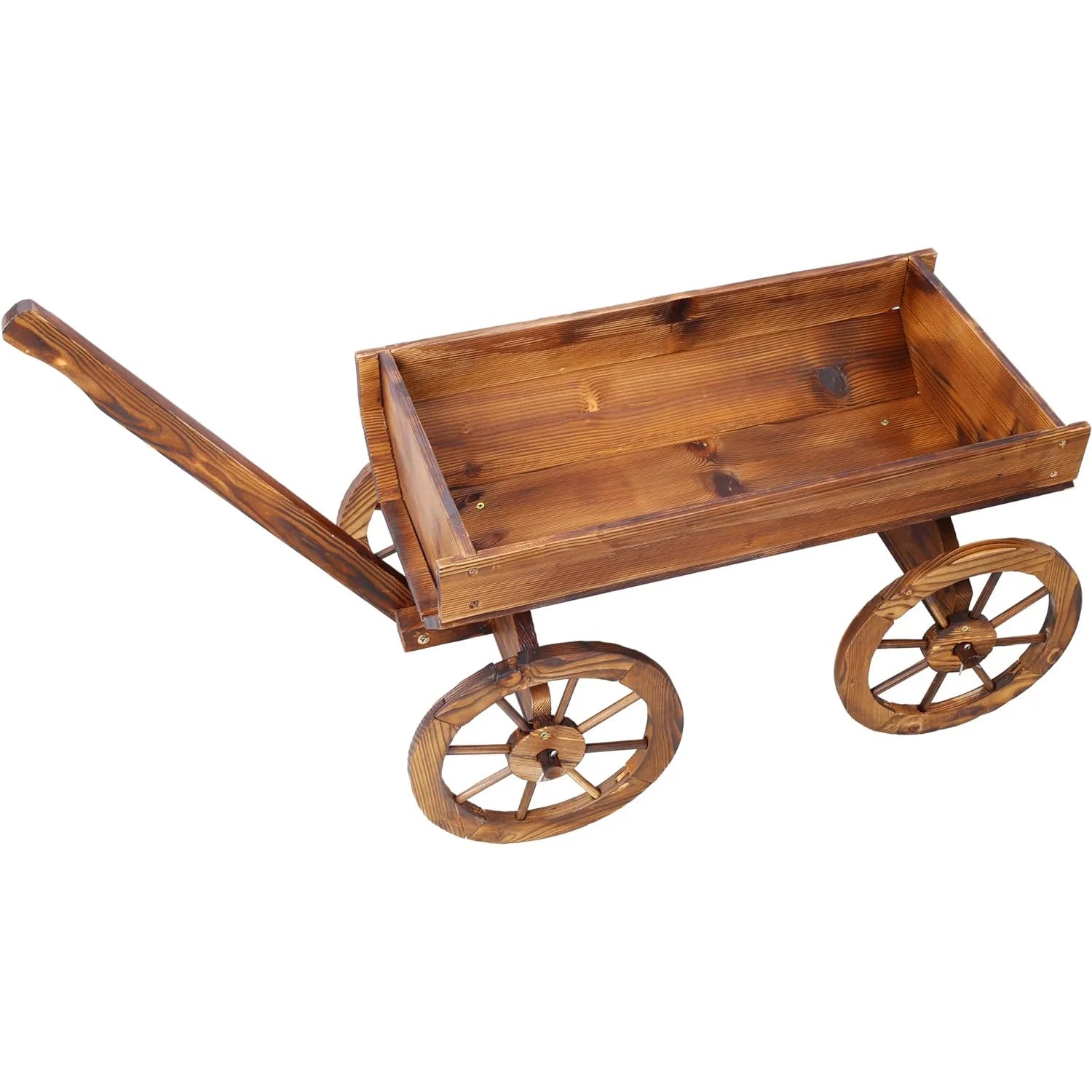 Wooden Wagon Planter Outdoor Garden Flower Planter Pot Stand with 4 Wheels Rolling Flower Cart for Plants Garden Decorative