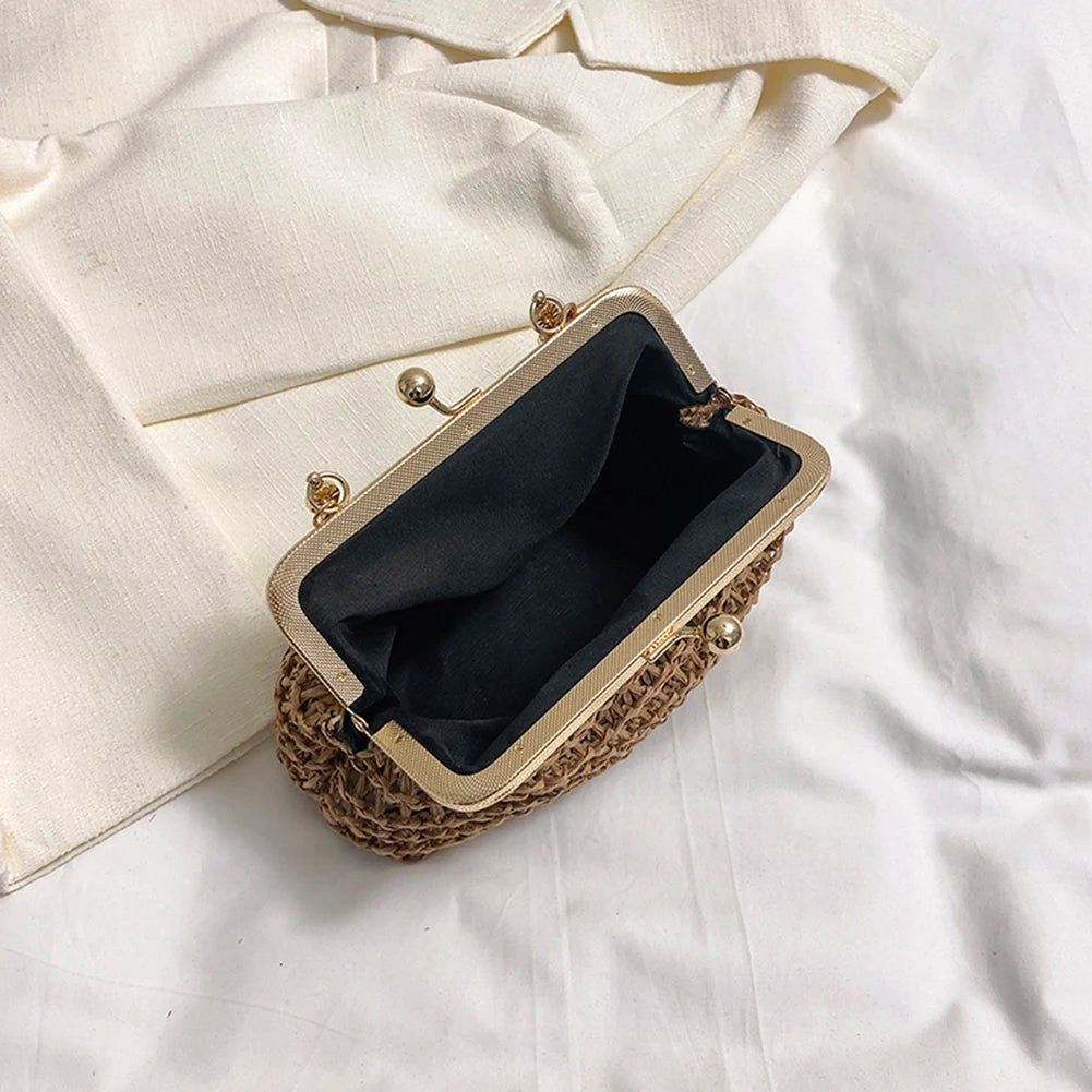 Chain Hand-woven Handbags Summer Woven Tote Bag Simple Texture Dinner Party Handmade Casual Elegant Fashion Portable Evening Bag