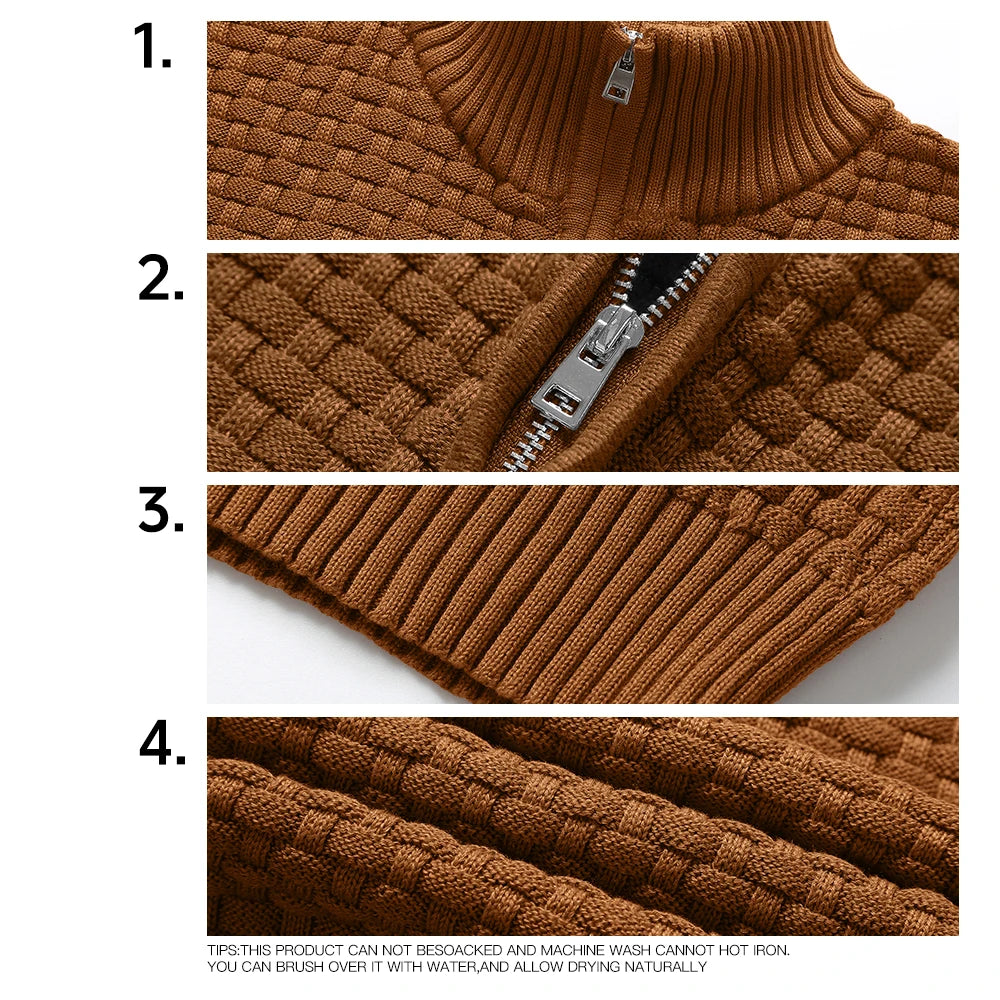 Men's Sweater Spring Outer Wear Quarter Zip Sweaters Polo Zip Pullover Cable Knit Mock Neck Turtleneck Top US Size