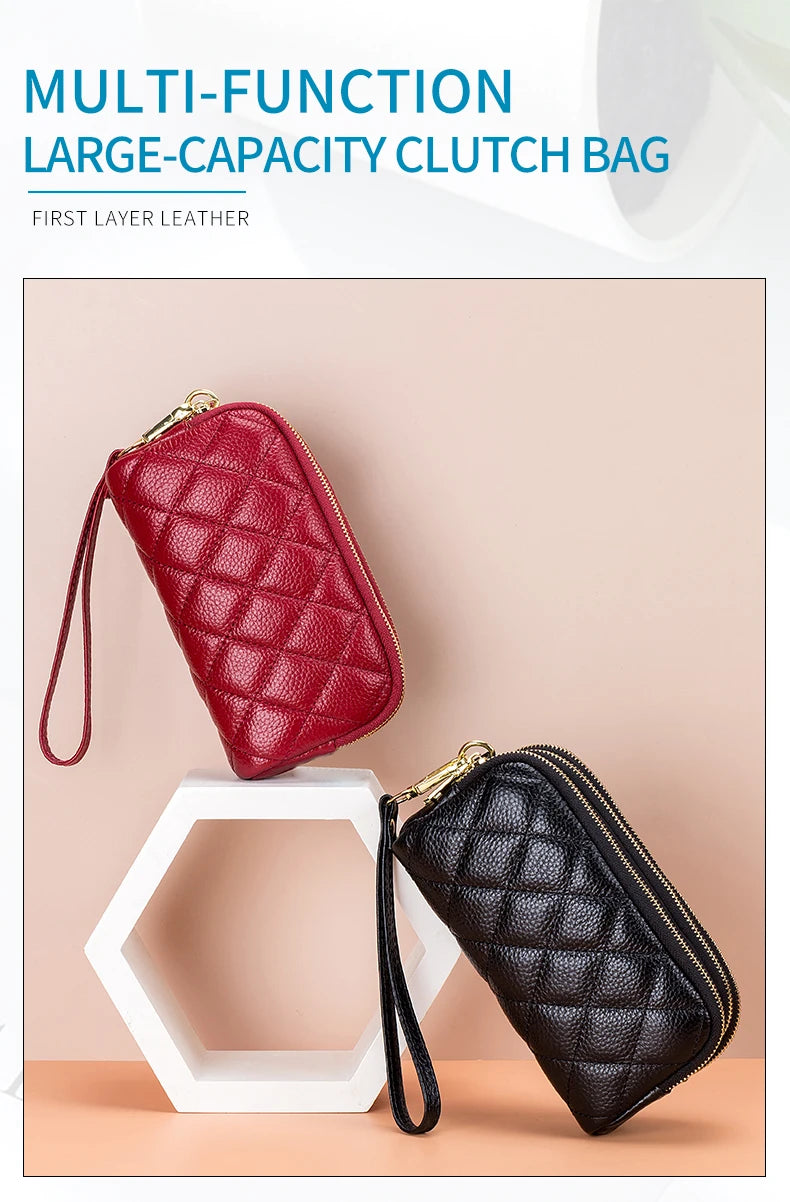 Women Long Wallet Genuine Leather Card Holder Large Capacity Zipper Coin Purse Multi Card Organizer Phone Bag Women Handbag