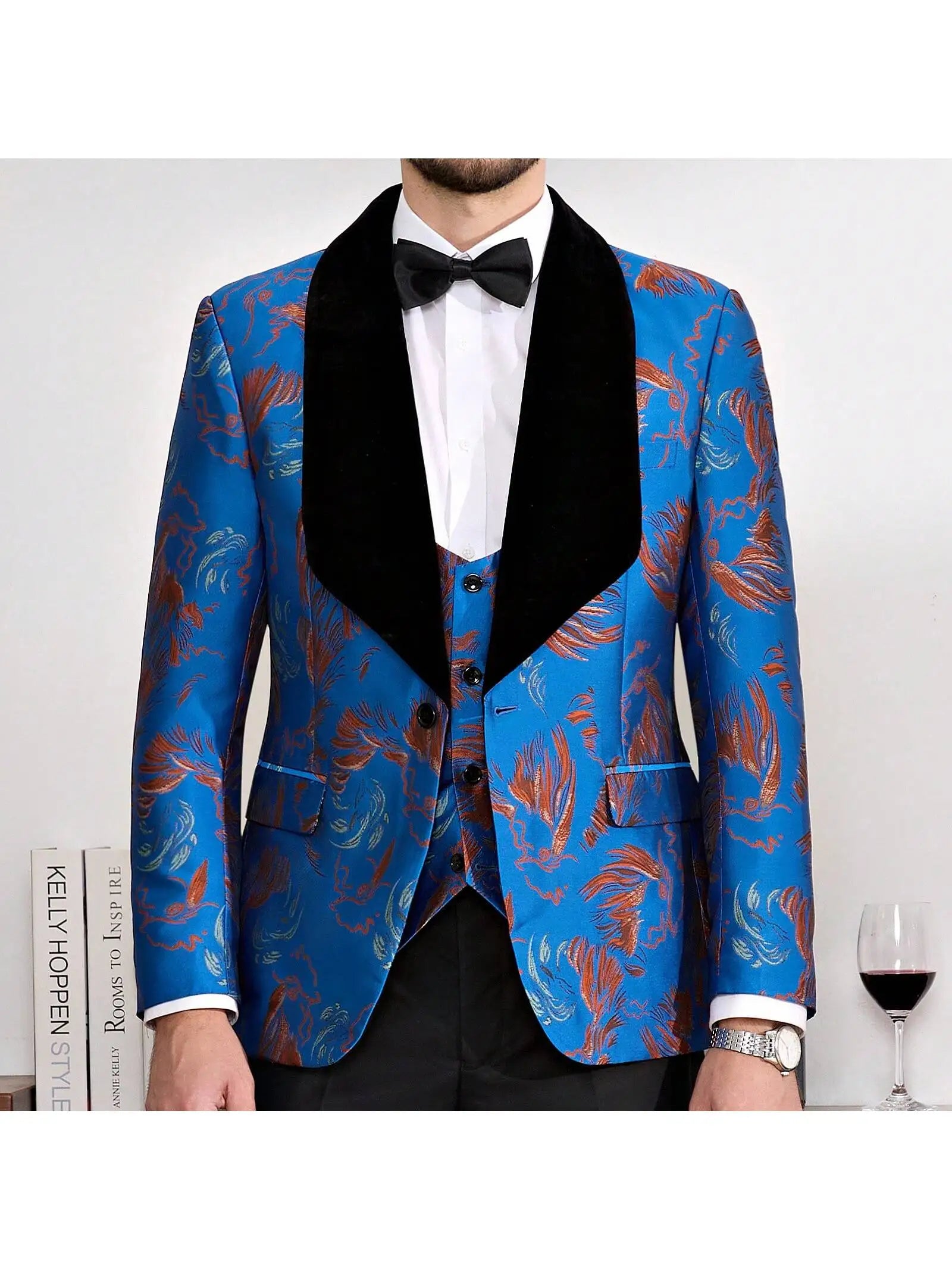 Tuxedo Suits for Men 3 Piece Regular Fit Suit Blazer Jacket Waistcoat Pants Men Suit Set for Wedding
