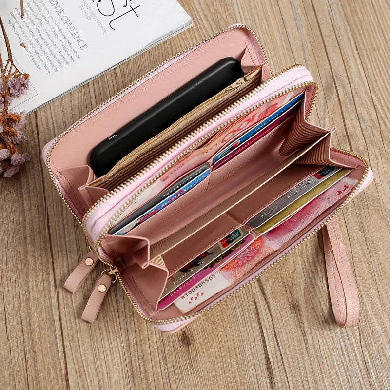 Women's Wallets Double Zipper Coin Purse Ladies Long Clutch Handbags Credit Cards Holder PU Leather Phone Bag Large Capacity
