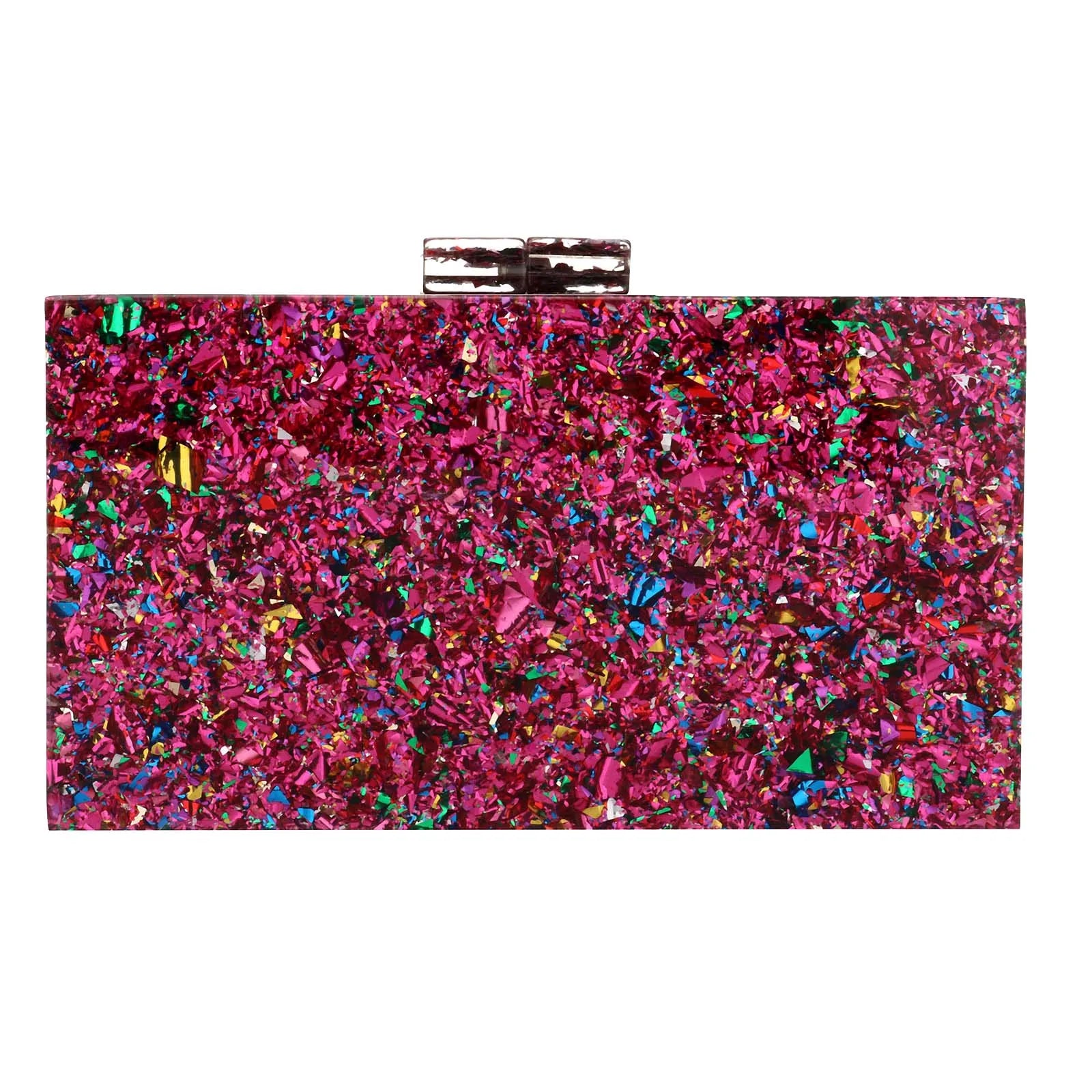 Women Acrylic Handbags Rectangle Multicolor Geometric Trend Designed Bags Chain Crossbody Bag Evening Banquet Party Clutch Bag