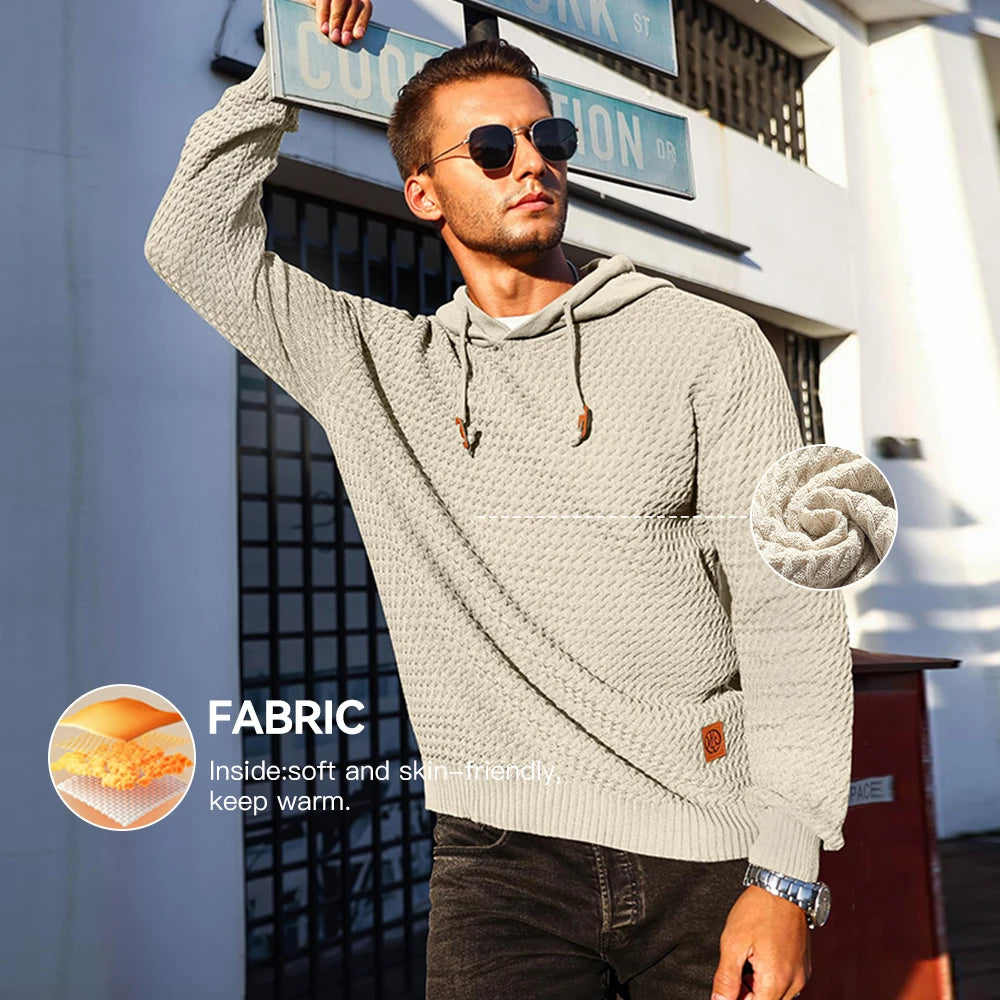 Men's Sweatshirt Spring Casual Hoodies Sweater Stylish Solid Black Long Sleeve Ribbed Knit Drawstring Tops US Size