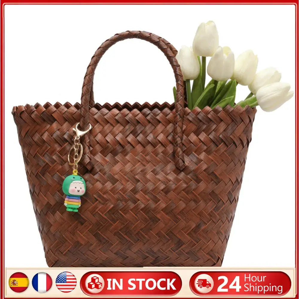 Women Weave Handbags Totes Large Capacity Summer Beach Bags Fashion for Lady for Vacation Travel Daily Casual with Cute Pendant