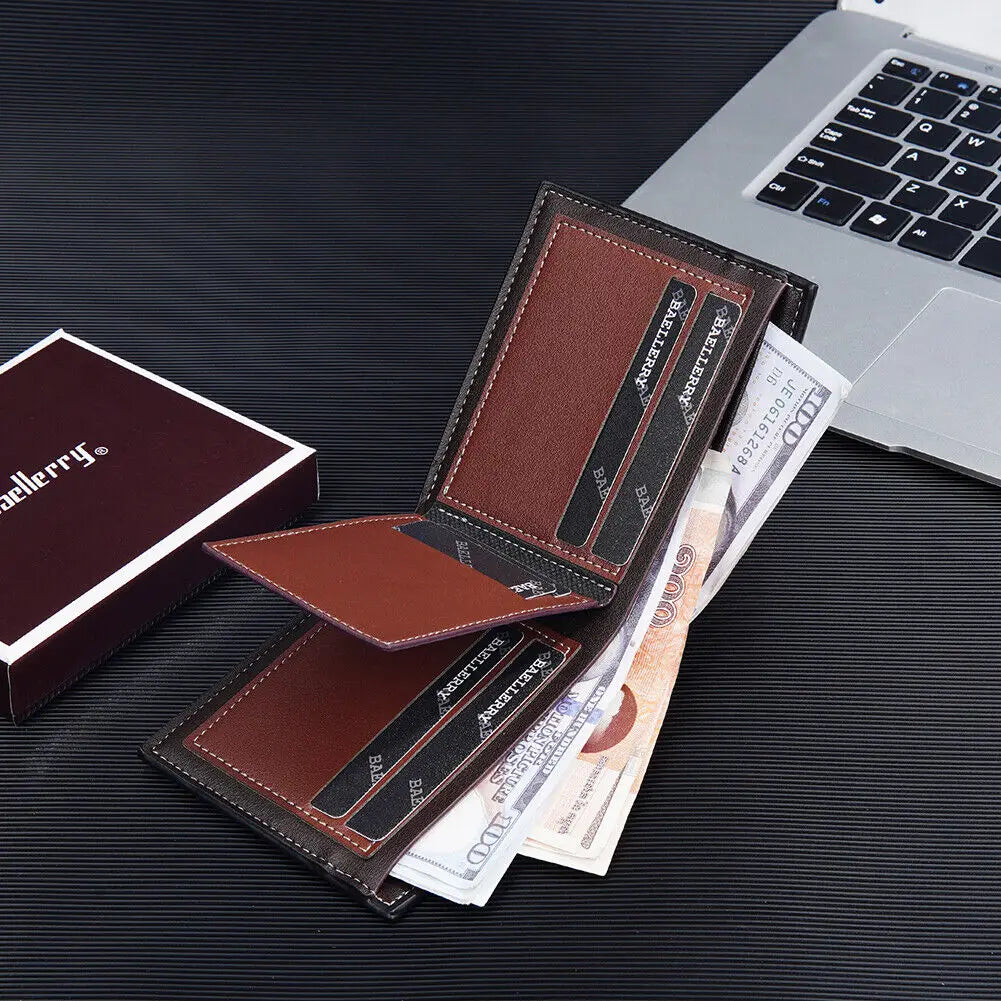 Men's Short PU Leather Wallet,Multi-Slot Bifold Pocket Photo Holder Small Men's Wallet,Vintage Wallet Pocket for Male