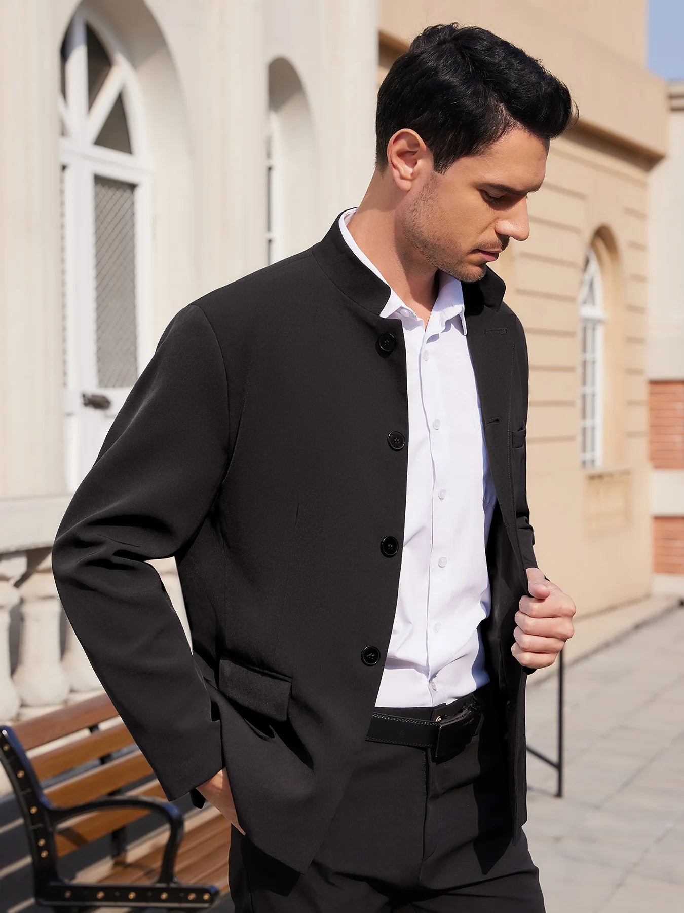 Men's Plus Size Casual Stand Collar Suit Blazer Jacket Business Sport Coats Traditional Work  Uniform Blazer