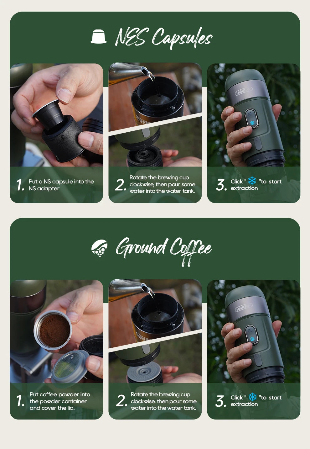 HiBREW Wireless Electric Portable Espresso Coffee Machine for Car & Home Camping Coffee Maker Fit Nespresso Dolce Capsule Powder