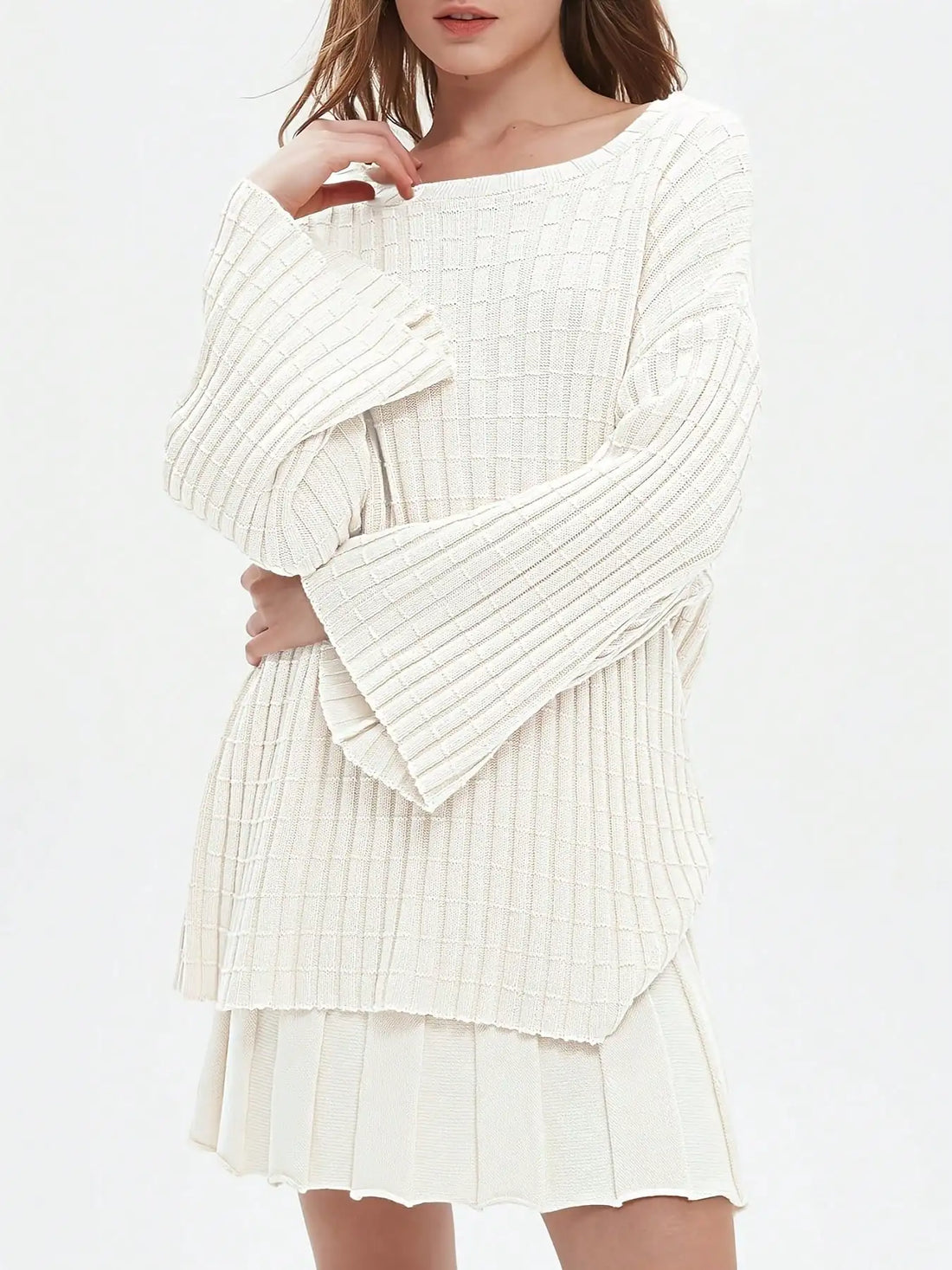 Womens Sweater Mini Skirt Sets 2 Piece Outfits Long Sleeve Top Short Skirts Suits Loose Loungewear Fall Clothes