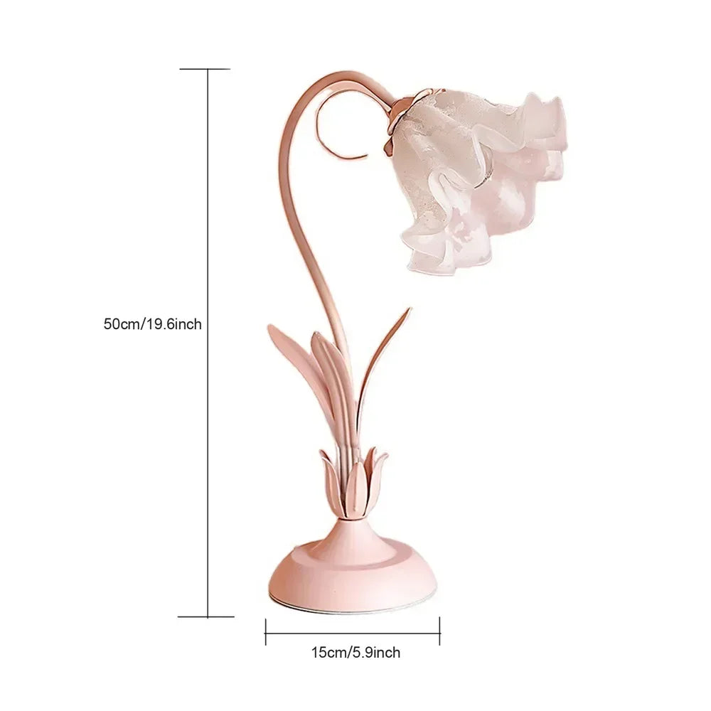 Bymaocar Pink Flower Desk Light LED Table 110V Fashional Lamp Indoor Lighting E27 Home Decor W/ Glass Lampshade for Bedroom Desk