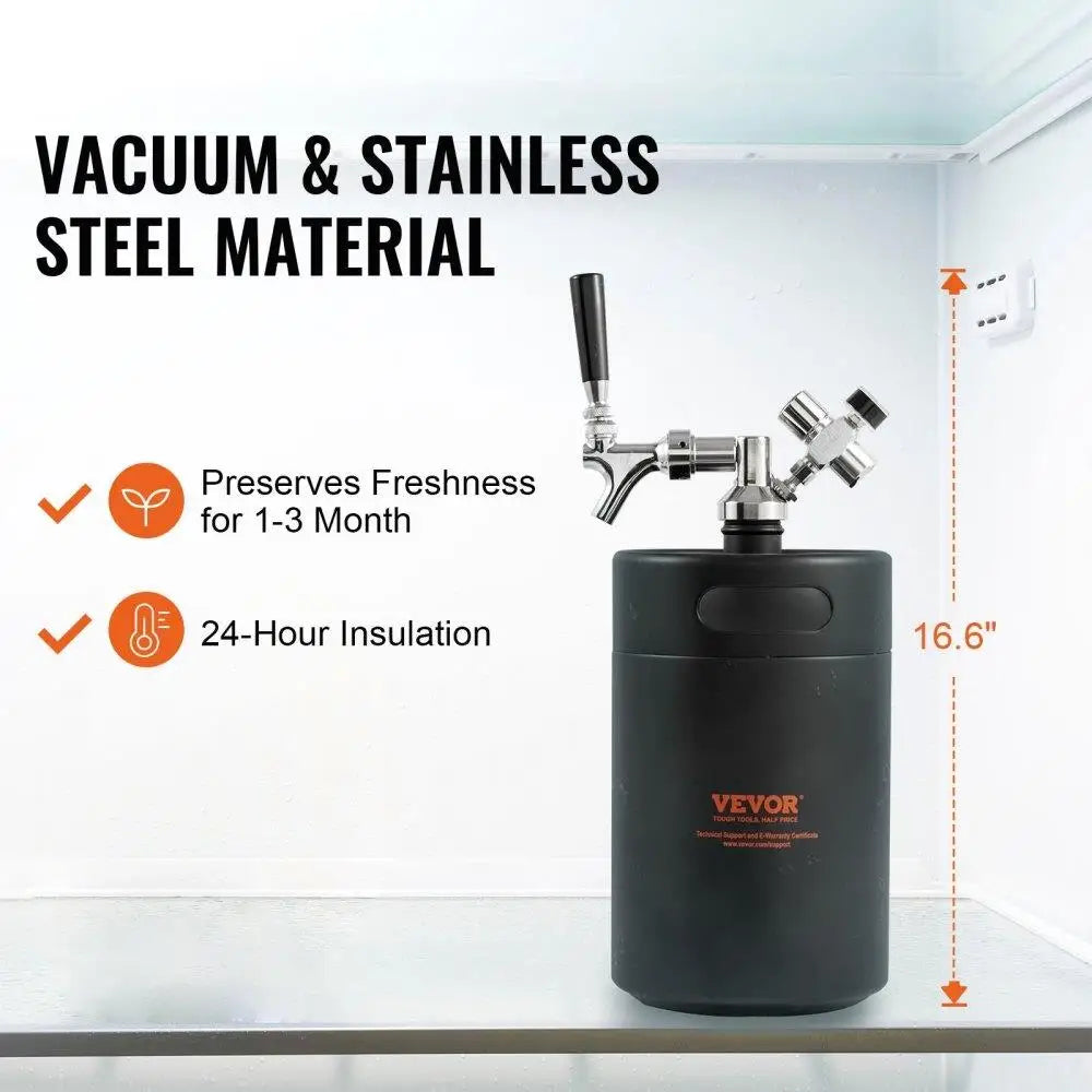 Stainless Steel Beer Growler Tap System 5L 170Oz Pressurized CO2 Regulator Faucet Leak Proof Homebrew Craft Beer