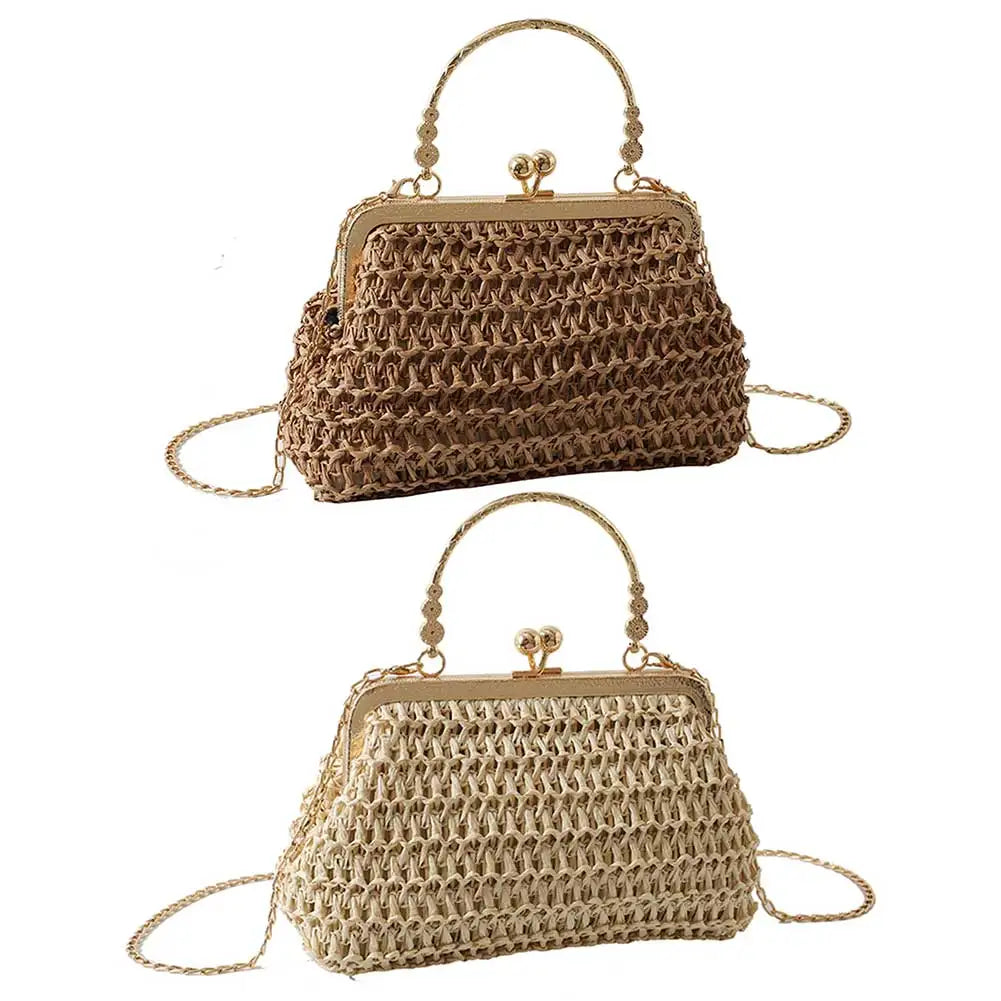 Chain Hand-woven Handbags Summer Woven Tote Bag Simple Texture Dinner Party Handmade Casual Elegant Fashion Portable Evening Bag