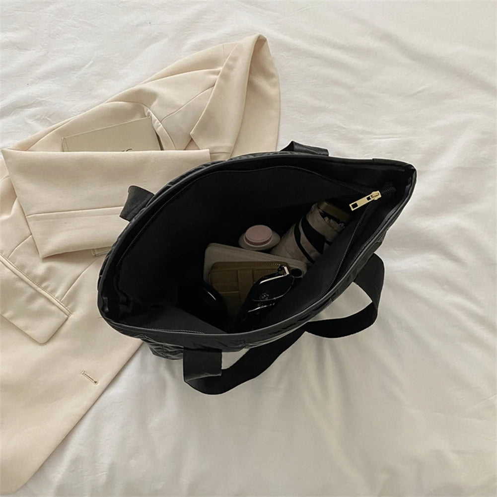 Fashion Shoulder Bag Large Capacity Cotton Padded Women Tote Bag Rhombus Ladies Tote Handbags Quilted Solid for Leisure Travel