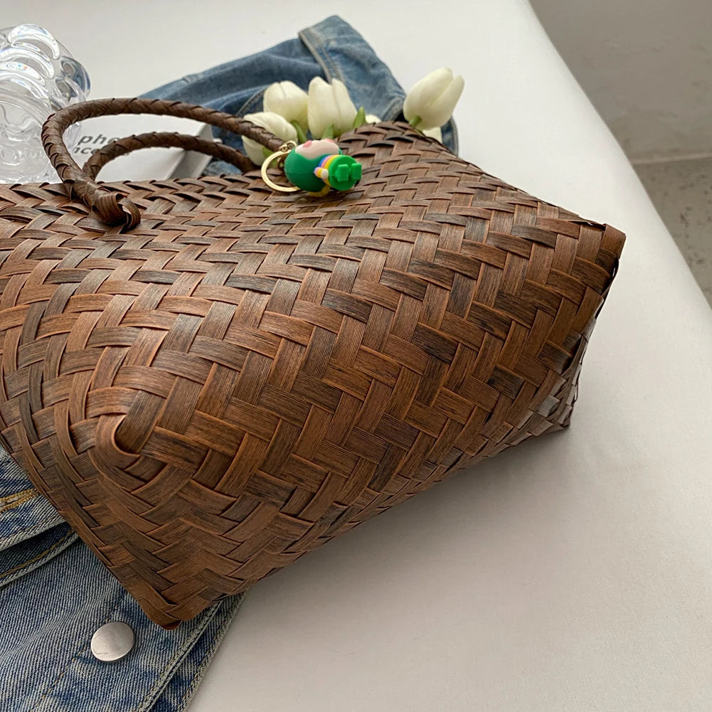 Women Weave Handbags Totes Large Capacity Summer Beach Bags Fashion for Lady for Vacation Travel Daily Casual with Cute Pendant