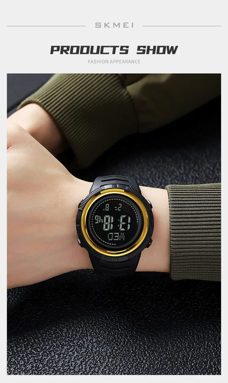 SKMEI Men's Sport Military Digital Men Watch For Men Waterproof Electronic Countdown Mens Wristwatches Outdoors Clock + Compass