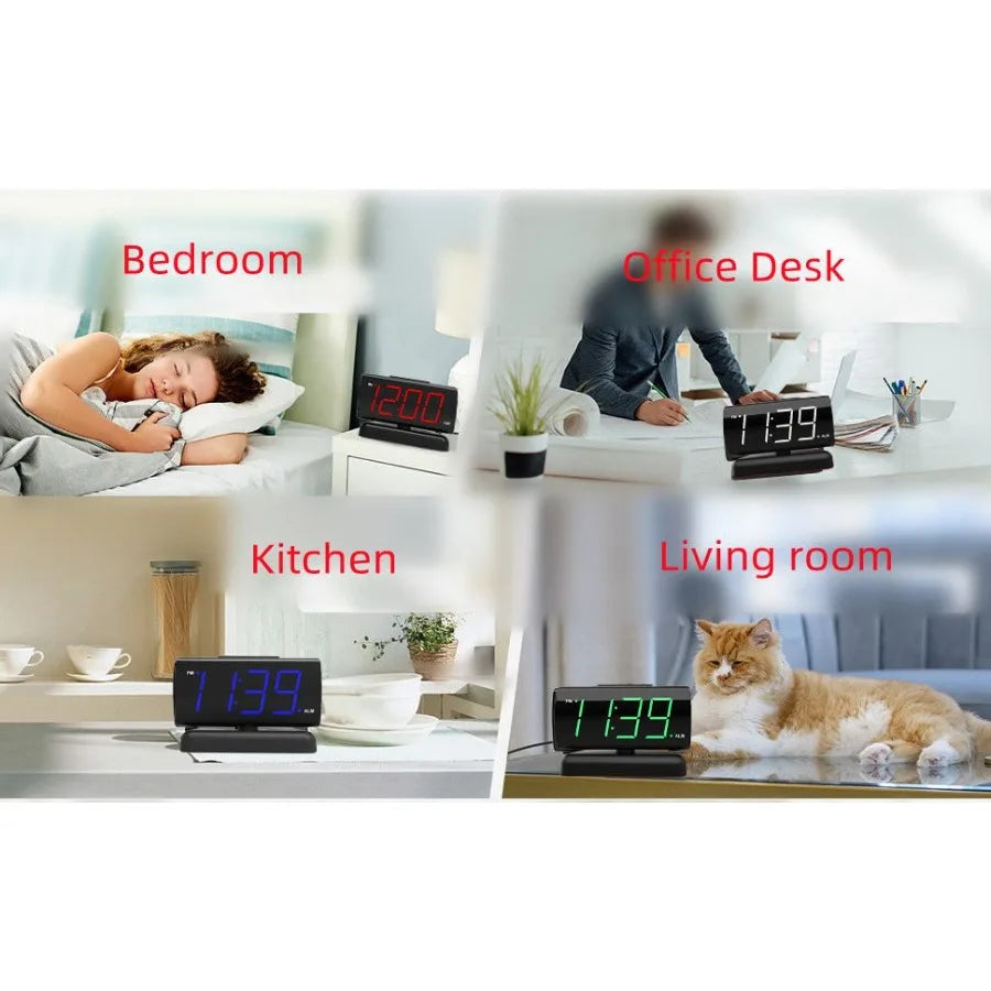 GING YHAU Alarm Clock Large Digital Rotating Base 2level Brightness Digital Clock Bedroom Bedside Alarm Clock Format Socket Pow