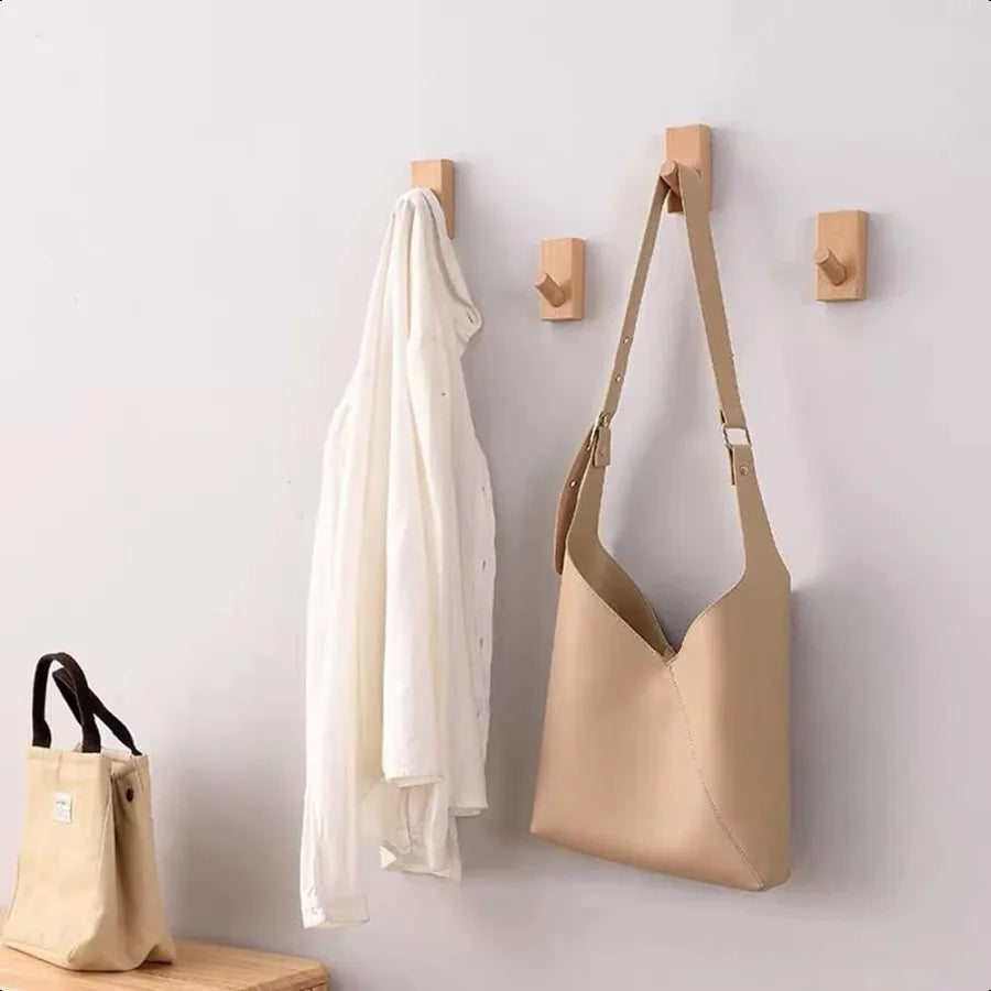 HomeDo 4Pack Adhesive Hat Rack Wooden Coat Hooks Wall Mounted Decorative Hooks Single Organizer Hat Hanger Towel Rack Heavy Dut