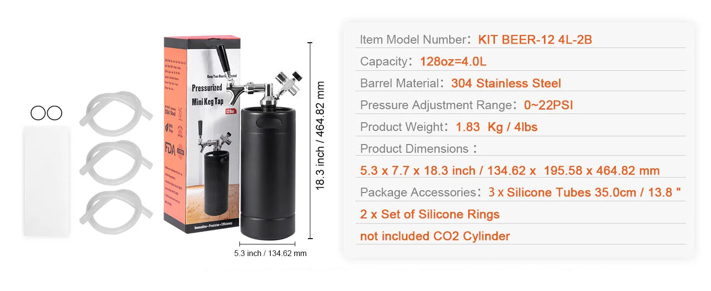 SucceBuy Beer Growler Tap System 304 Stainless Steel Pressurized Keg Growler with Pressure Display For Draft Homebrew Craft Beer