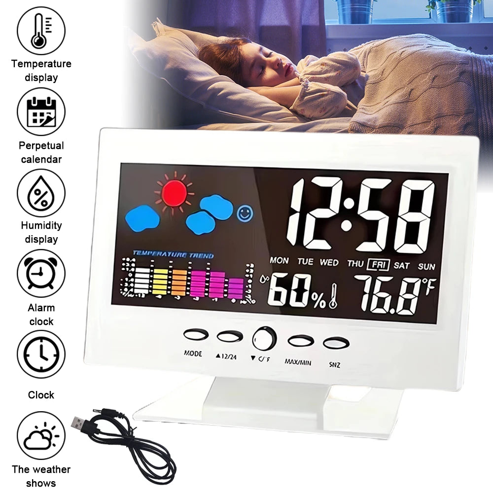 【2025 Upgraded】Digital Weather Station Thermometer Hygrometer Clock - Temp Humidity Monitor Calendar Trend Alarm Comfort Level |