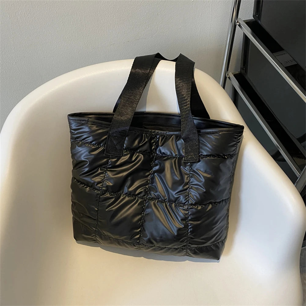 Fashion Shoulder Bag Large Capacity Cotton Padded Women Tote Bag Rhombus Ladies Tote Handbags Quilted Solid for Leisure Travel