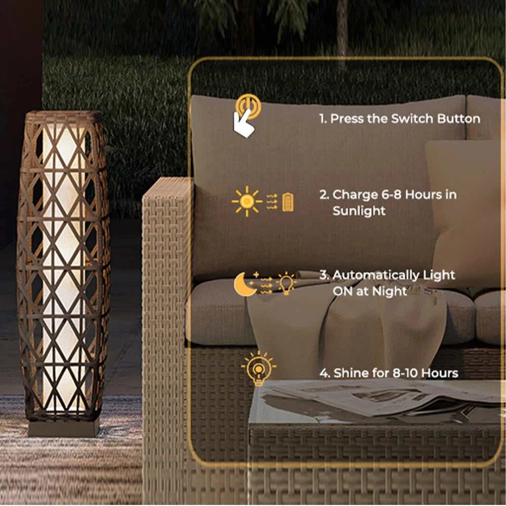 Cindy Solar Floor Lamp ,Outdoor Wicker Lantern Decoration Light for Patio Deck Garden Lawn Porch And Festival Celebration