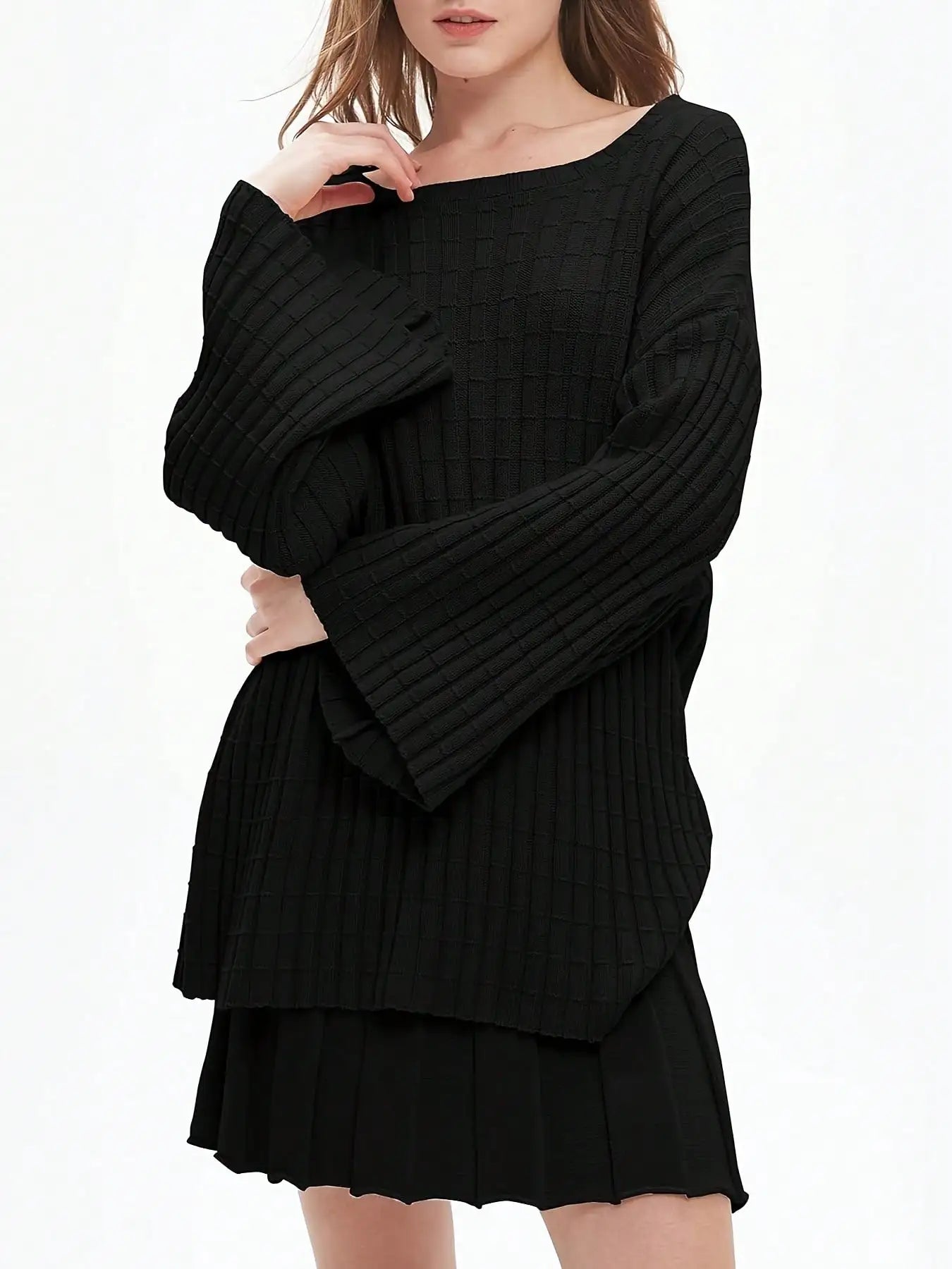 Womens Sweater Mini Skirt Sets 2 Piece Outfits Long Sleeve Top Short Skirts Suits Loose Loungewear Fall Clothes