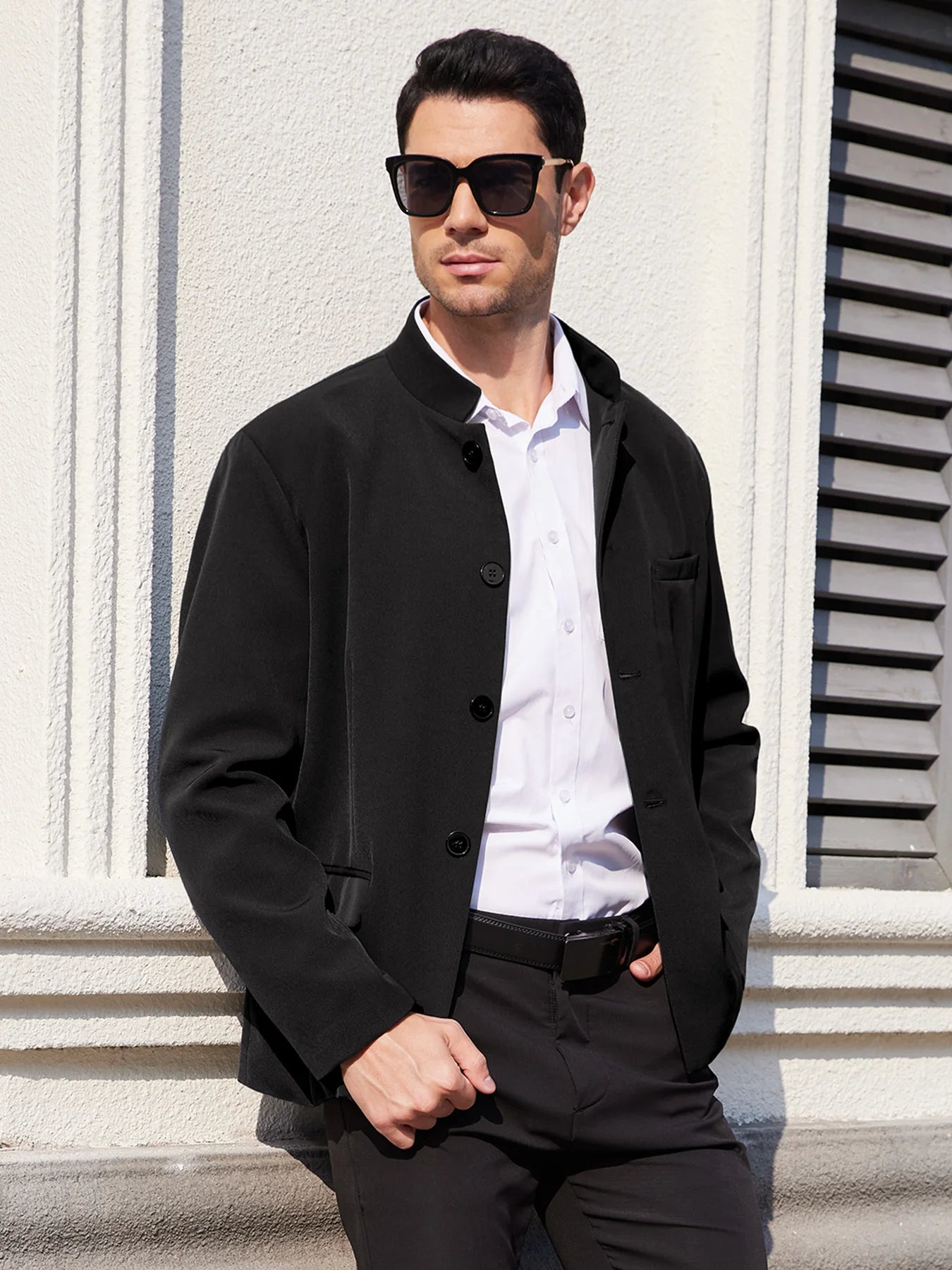 Men's Plus Size Casual Stand Collar Suit Blazer Jacket Business Sport Coats Traditional Work  Uniform Blazer