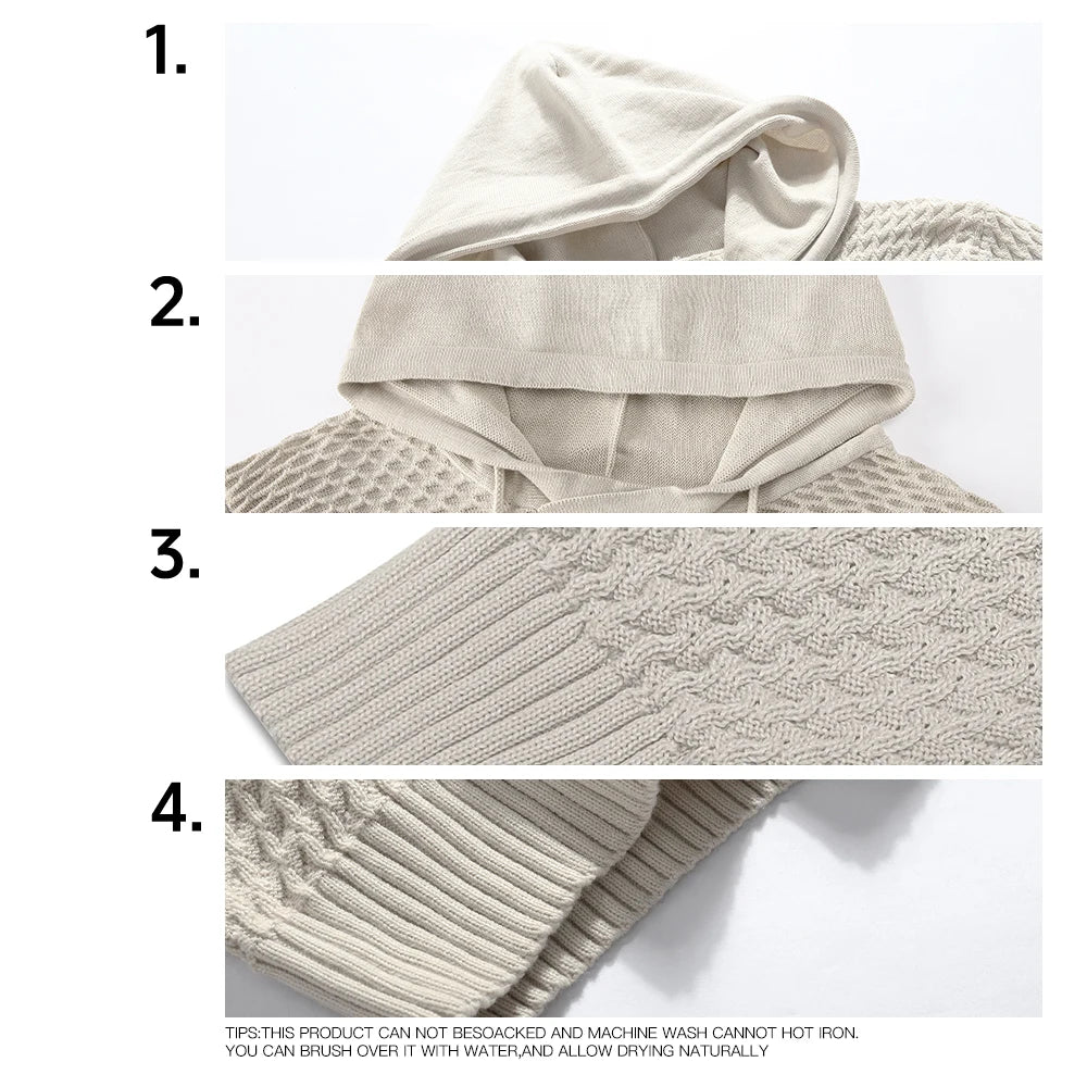 Men's Sweatshirt Spring Casual Hoodies Sweater Stylish Solid Black Long Sleeve Ribbed Knit Drawstring Tops US Size